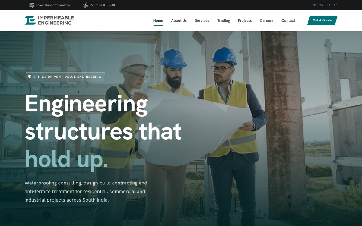 Impermeable Engineering website home page