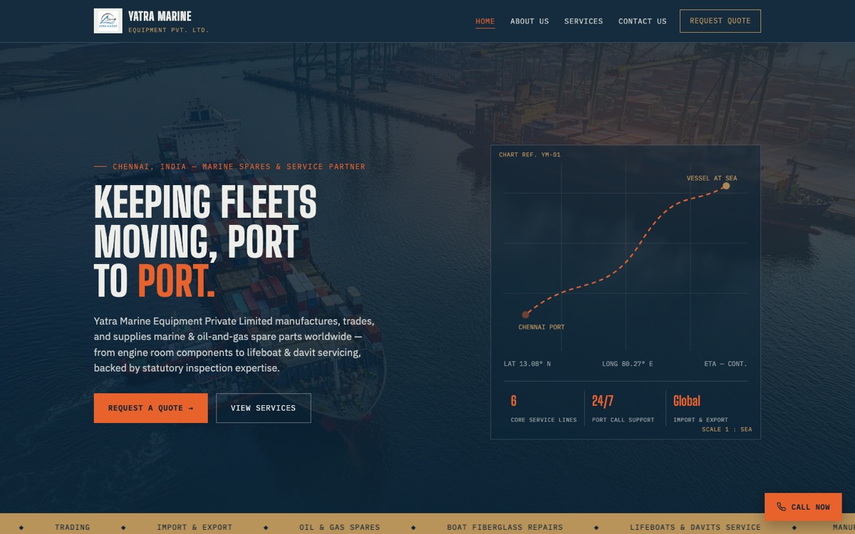Yatra Marine website home page